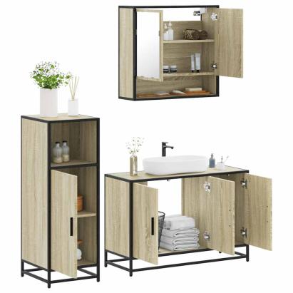 Set mobilier de baie, 3 piese, stejar sonoma, lemn prelucrat GartenMobel Dekor