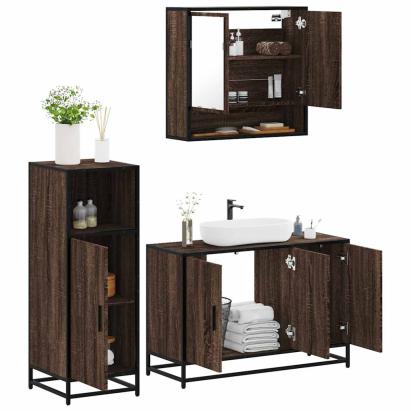 Set mobilier de baie, 3 piese, stejar maro, lemn prelucrat GartenMobel Dekor
