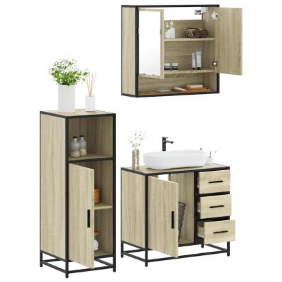 Set mobilier de baie, 3 piese, stejar sonoma, lemn prelucrat GartenMobel Dekor
