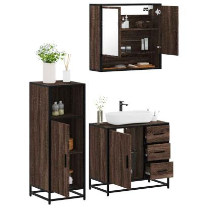 Set mobilier de baie, 3 piese, stejar maro, lemn prelucrat GartenMobel Dekor