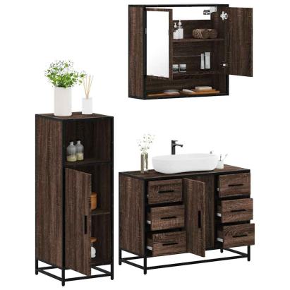 Set mobilier de baie, 3 piese, stejar maro, lemn prelucrat GartenMobel Dekor