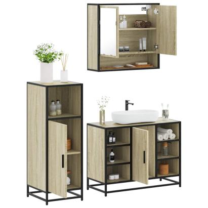 Set mobilier de baie, 3 piese, stejar sonoma, lemn prelucrat GartenMobel Dekor