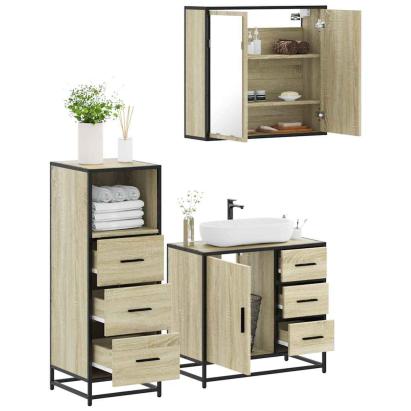 Set mobilier de baie, 3 piese, stejar sonoma, lemn prelucrat GartenMobel Dekor
