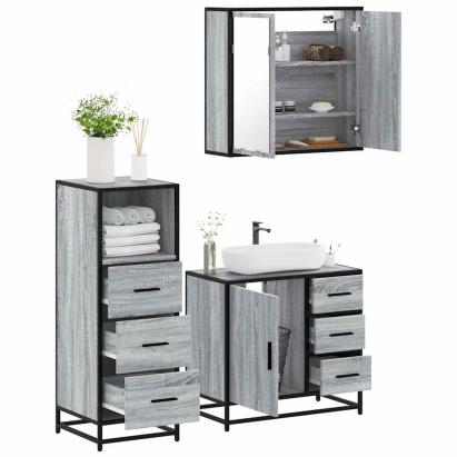 Set mobilier de baie, 3 piese, gri sonoma, lemn prelucrat GartenMobel Dekor