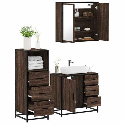 Set mobilier de baie, 3 piese, stejar maro, lemn prelucrat GartenMobel Dekor