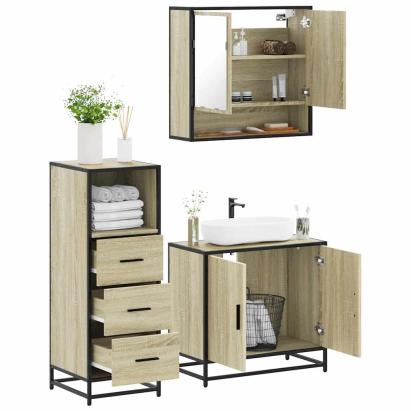 Set mobilier de baie, 3 piese, stejar sonoma, lemn prelucrat GartenMobel Dekor