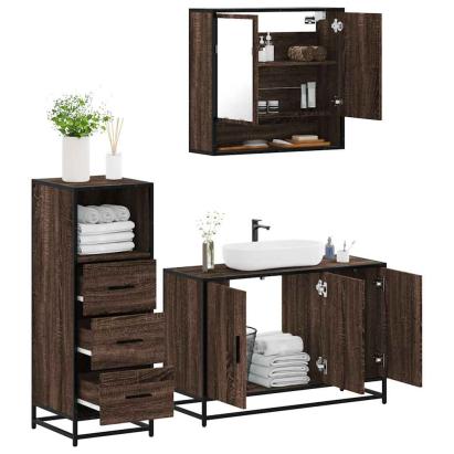Set mobilier de baie, 3 piese, stejar maro, lemn prelucrat GartenMobel Dekor