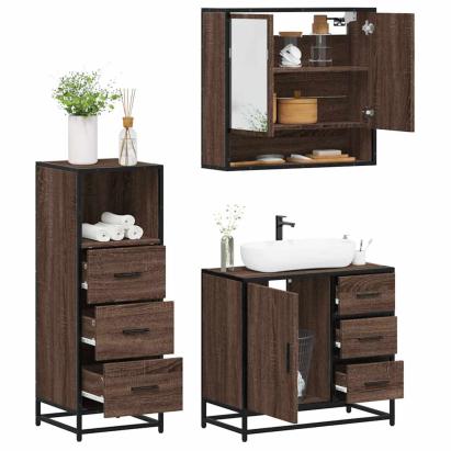Set mobilier de baie, 3 piese, stejar maro, lemn prelucrat GartenMobel Dekor