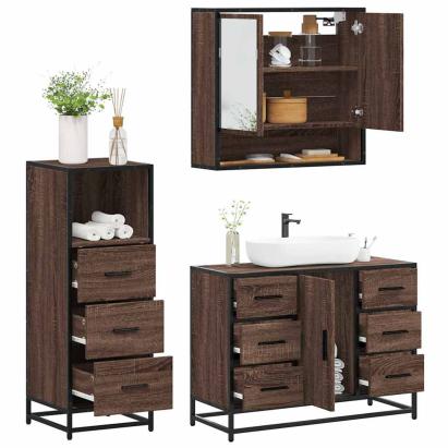 Set mobilier de baie, 3 piese, stejar maro, lemn prelucrat GartenMobel Dekor