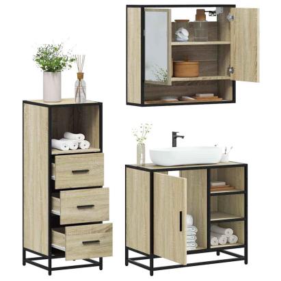 Set mobilier de baie, 3 piese, stejar sonoma, lemn prelucrat GartenMobel Dekor