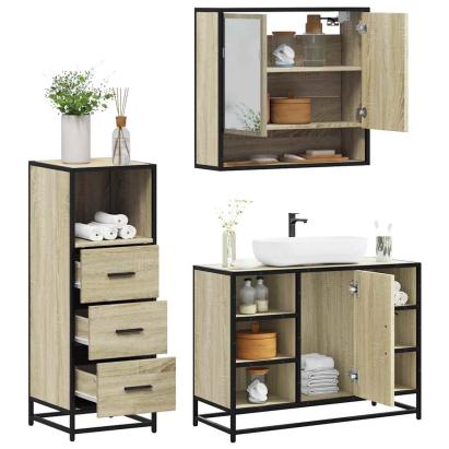 Set mobilier de baie, 3 piese, stejar sonoma, lemn prelucrat GartenMobel Dekor