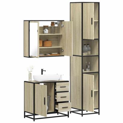 Set mobilier de baie, 3 piese, stejar sonoma, lemn prelucrat GartenMobel Dekor