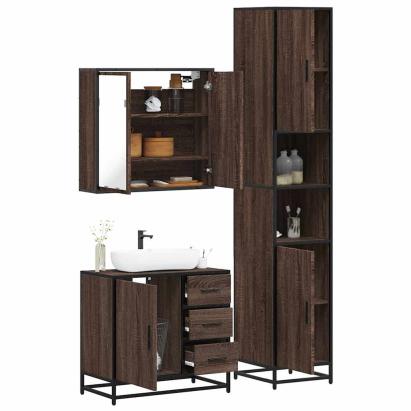 Set mobilier de baie, 3 piese, stejar maro, lemn prelucrat GartenMobel Dekor