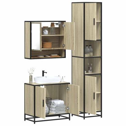 Set mobilier de baie, 3 piese, stejar sonoma, lemn prelucrat GartenMobel Dekor