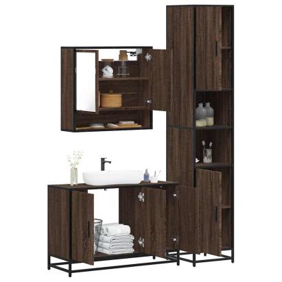 Set mobilier de baie, 3 piese, stejar maro, lemn prelucrat GartenMobel Dekor