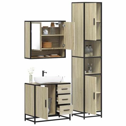 Set mobilier de baie, 3 piese, stejar sonoma, lemn prelucrat GartenMobel Dekor
