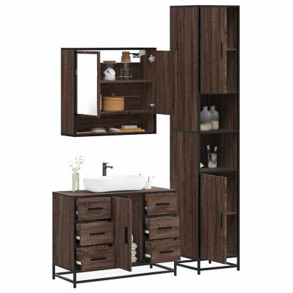 Set mobilier de baie, 3 piese, stejar maro, lemn prelucrat GartenMobel Dekor