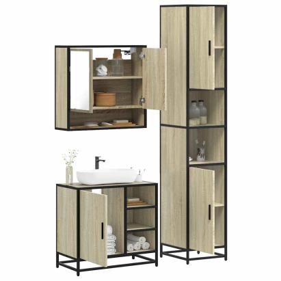 Set mobilier de baie, 3 piese, stejar sonoma, lemn prelucrat GartenMobel Dekor