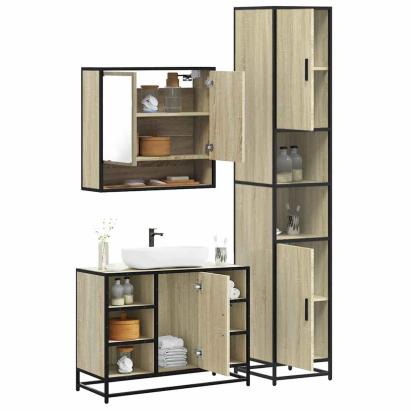 Set mobilier de baie, 3 piese, stejar sonoma, lemn prelucrat GartenMobel Dekor