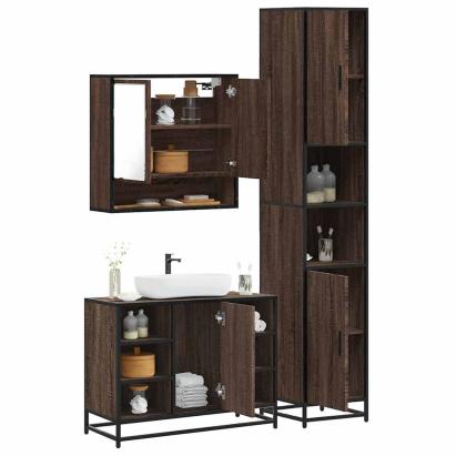 Set mobilier de baie, 3 piese, stejar maro, lemn prelucrat GartenMobel Dekor