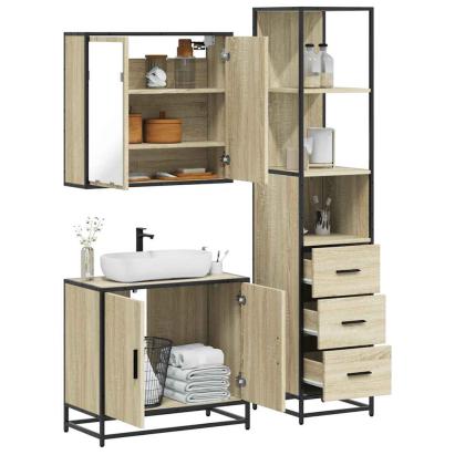 Set mobilier de baie, 3 piese, stejar sonoma, lemn prelucrat GartenMobel Dekor