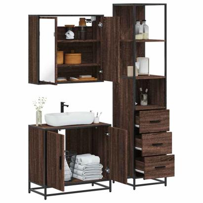 Set mobilier de baie, 3 piese, stejar maro, lemn prelucrat GartenMobel Dekor