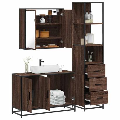 Set mobilier de baie, 3 piese, stejar maro, lemn prelucrat GartenMobel Dekor