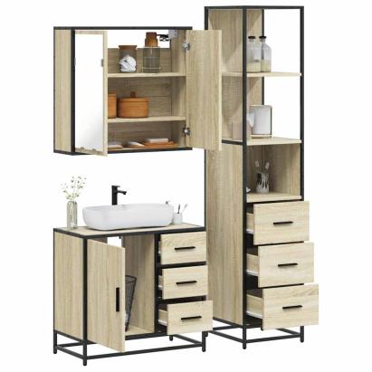Set mobilier de baie, 3 piese, stejar sonoma, lemn prelucrat GartenMobel Dekor
