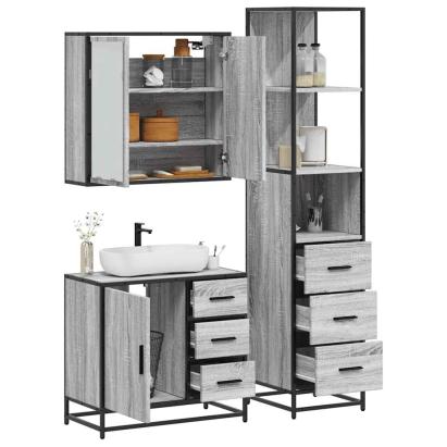 Set mobilier de baie, 3 piese, gri sonoma, lemn prelucrat GartenMobel Dekor