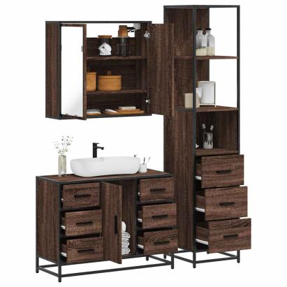 Set mobilier de baie, 3 piese, stejar maro, lemn prelucrat GartenMobel Dekor