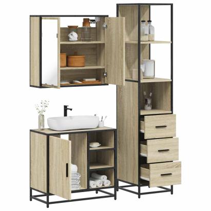 Set mobilier de baie, 3 piese, stejar sonoma, lemn prelucrat GartenMobel Dekor