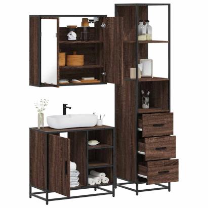 Set mobilier de baie, 3 piese, stejar maro, lemn prelucrat GartenMobel Dekor