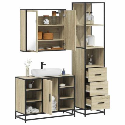 Set mobilier de baie, 3 piese, stejar sonoma, lemn prelucrat GartenMobel Dekor