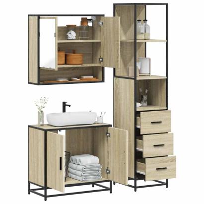Set mobilier de baie, 3 piese, stejar sonoma, lemn prelucrat GartenMobel Dekor