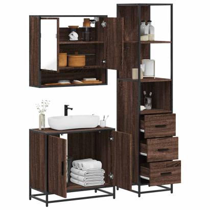 Set mobilier de baie, 3 piese, stejar maro, lemn prelucrat GartenMobel Dekor