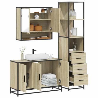 Set mobilier de baie, 3 piese, stejar sonoma, lemn prelucrat GartenMobel Dekor