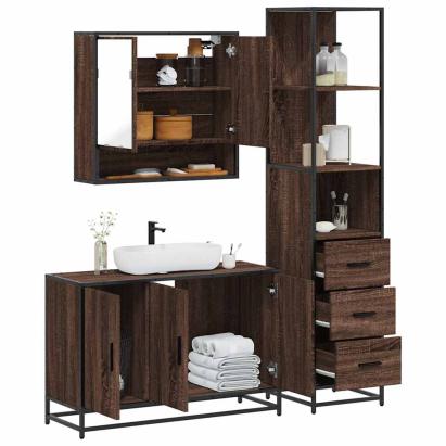 Set mobilier de baie, 3 piese, stejar maro, lemn prelucrat GartenMobel Dekor
