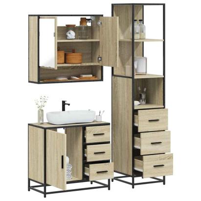 Set mobilier de baie, 3 piese, stejar sonoma, lemn prelucrat GartenMobel Dekor