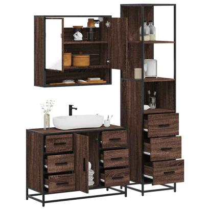 Set mobilier de baie, 3 piese, stejar maro, lemn prelucrat GartenMobel Dekor