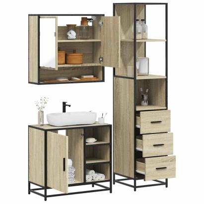 Set mobilier de baie, 3 piese, stejar sonoma, lemn prelucrat GartenMobel Dekor