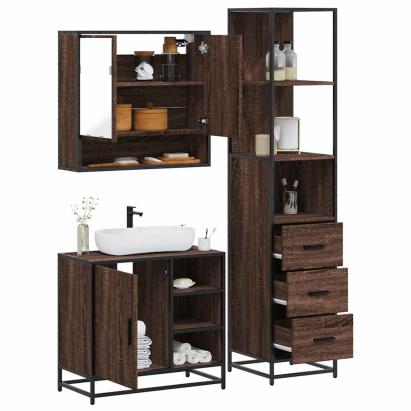 Set mobilier de baie, 3 piese, stejar maro, lemn prelucrat GartenMobel Dekor