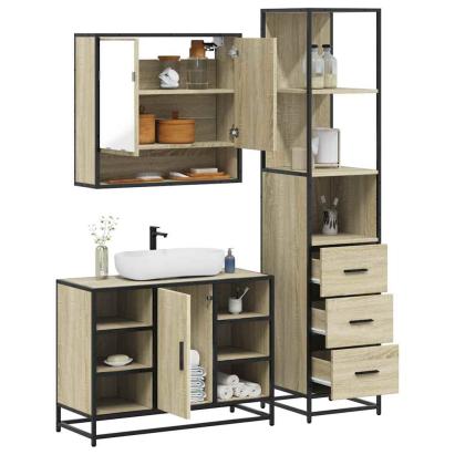 Set de mobilier de baie din 3 piese din lemn de stejar Sonoma GartenMobel Dekor