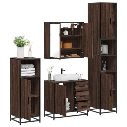 Set de mobilier de baie din 4 piese din lemn de stejar maro GartenMobel Dekor