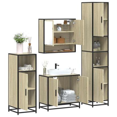 Set de mobilier de baie din 4 piese din lemn de stejar Sonoma GartenMobel Dekor
