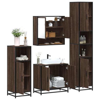 Set de mobilier de baie din 4 piese din lemn de stejar maro GartenMobel Dekor