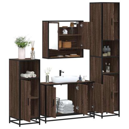 Set de mobilier de baie din 4 piese din lemn de stejar maro GartenMobel Dekor