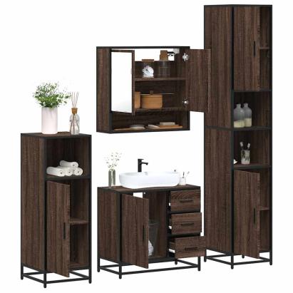 Set de mobilier de baie din 4 piese din lemn de stejar maro GartenMobel Dekor