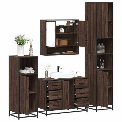 Set de mobilier de baie din 4 piese din lemn de stejar maro GartenMobel Dekor