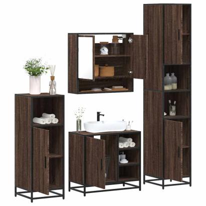 Set de mobilier de baie din 4 piese din lemn de stejar maro GartenMobel Dekor