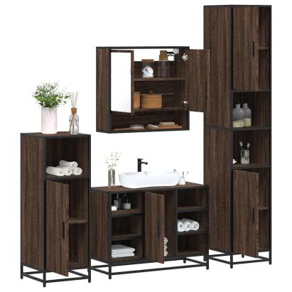 Set de mobilier de baie din 4 piese din lemn de stejar maro GartenMobel Dekor